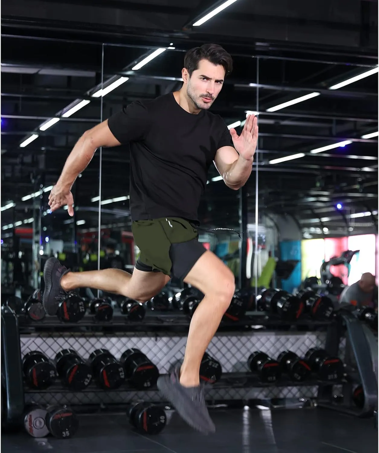 OEBLD Men’s Running Shorts 3 Inch Workout Gym 2-in-1 Pants Athletic Compression Tights