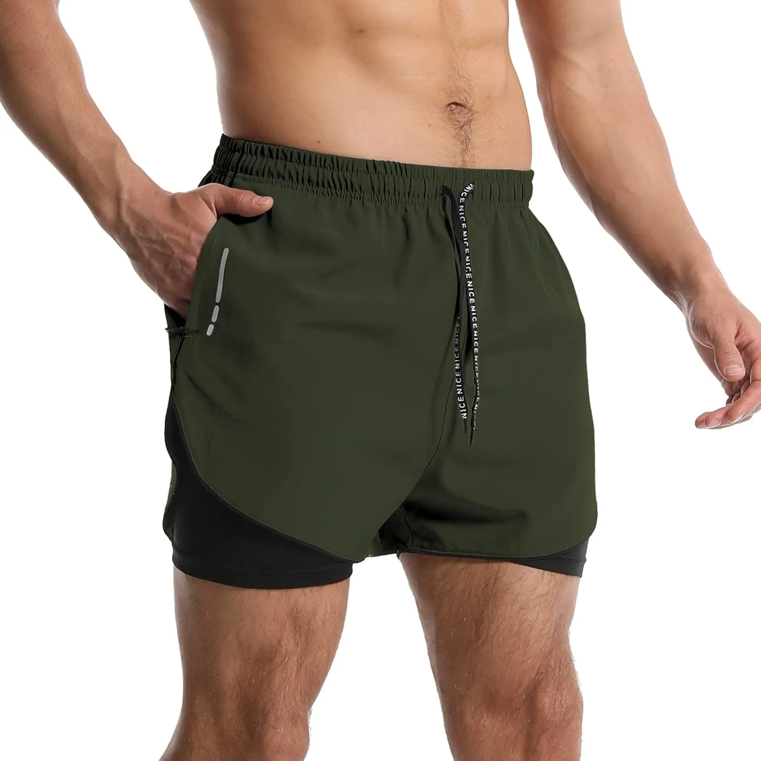 OEBLD Men’s Running Shorts 3 Inch Workout Gym 2-in-1 Pants Athletic Compression Tights