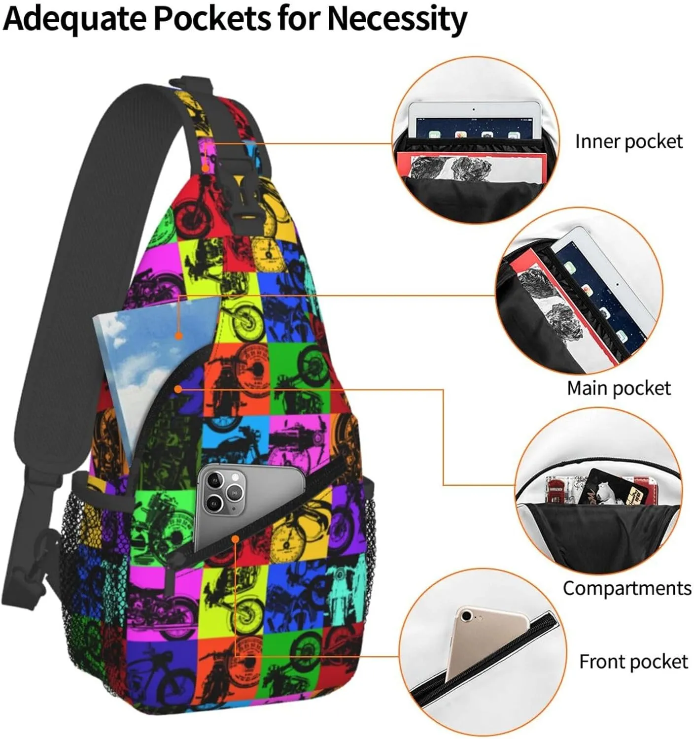 Old Motorcycle Impressive Chest Sling Bag Crossbody Shoulder Backpack Bag Gym Cycling Travel Hiking Daypack Cross Bag