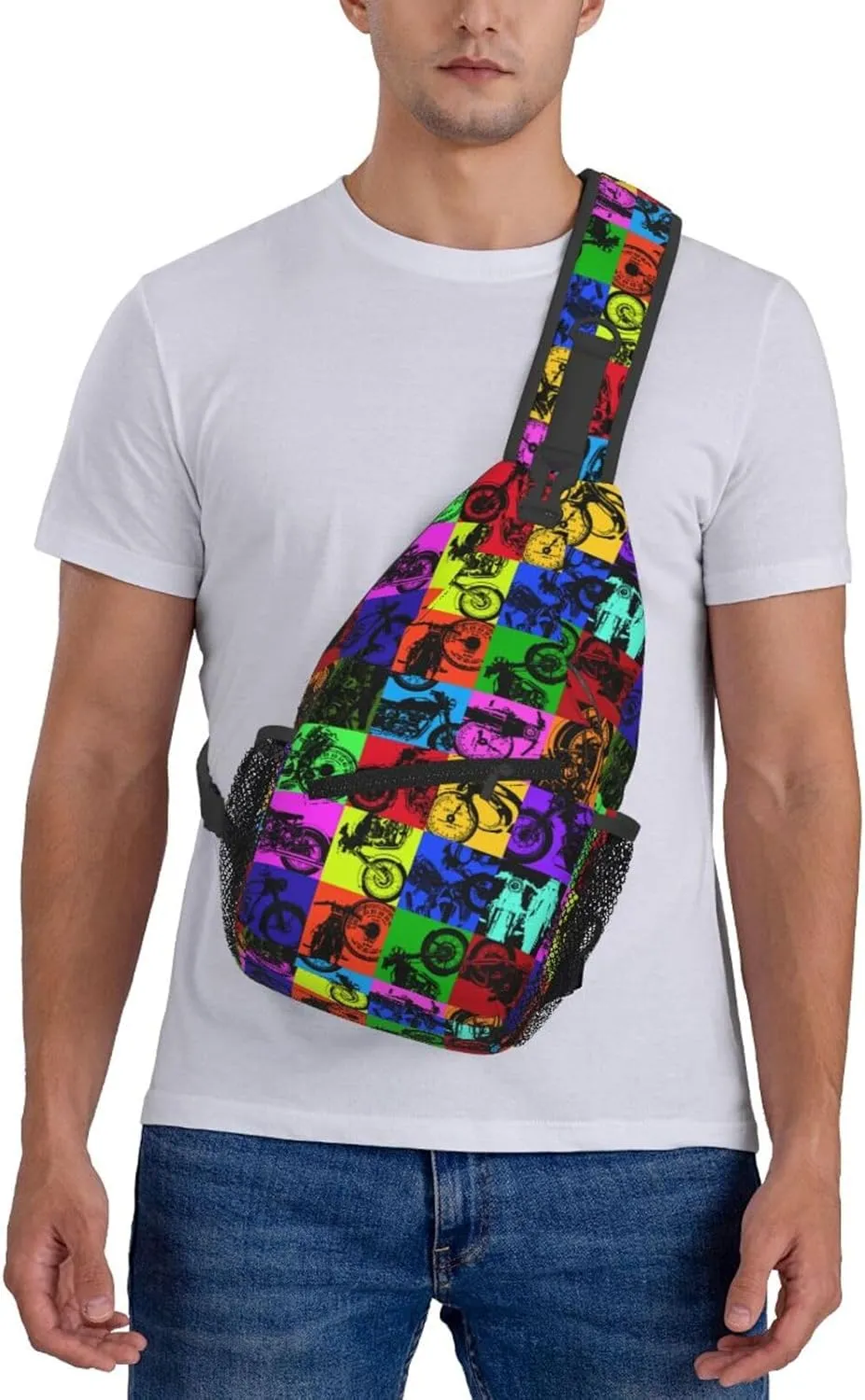 Old Motorcycle Impressive Chest Sling Bag Crossbody Shoulder Backpack Bag Gym Cycling Travel Hiking Daypack Cross Bag