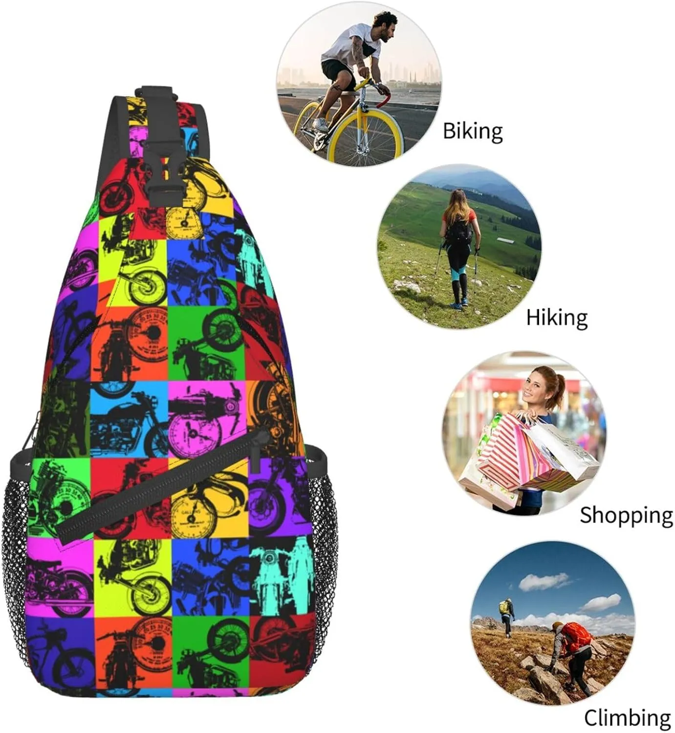 Old Motorcycle Impressive Chest Sling Bag Crossbody Shoulder Backpack Bag Gym Cycling Travel Hiking Daypack Cross Bag