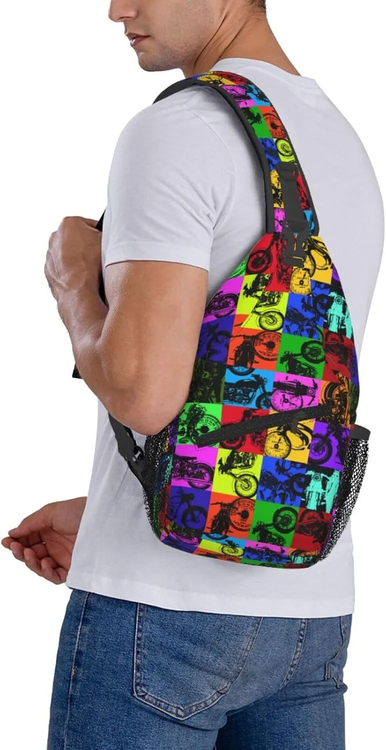 Old Motorcycle Impressive Chest Sling Bag Crossbody Shoulder Backpack Bag Gym Cycling Travel Hiking Daypack Cross Bag