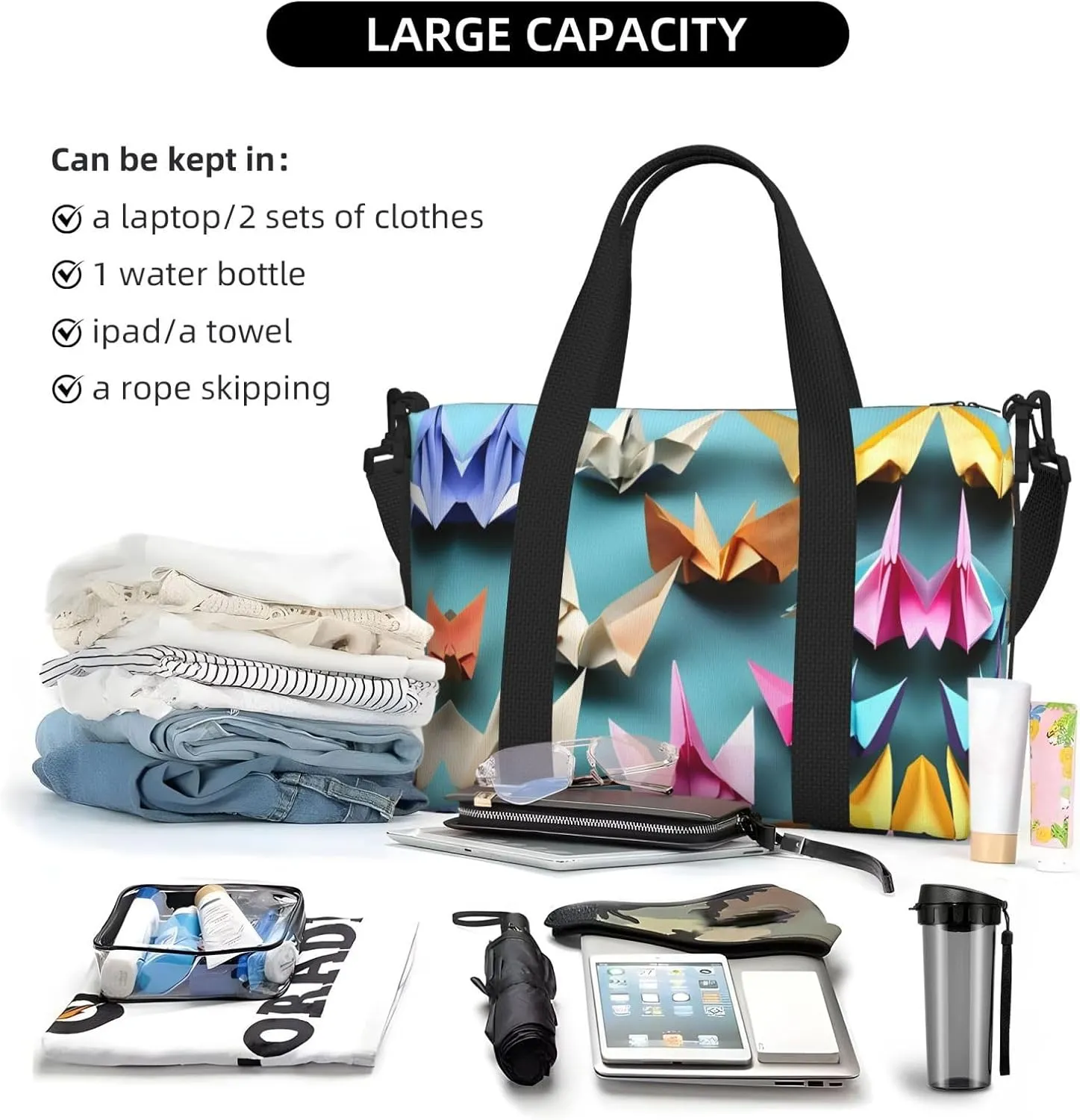 Origami Paper Crane Travel Bags, Weekender Carry On For Women, Sports Gym Bag, Workout Duffel Bag,Overnight