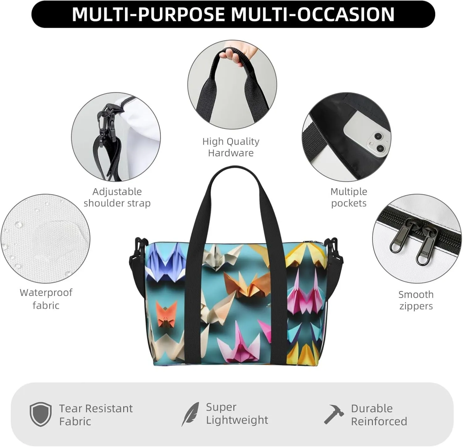 Origami Paper Crane Travel Bags, Weekender Carry On For Women, Sports Gym Bag, Workout Duffel Bag,Overnight