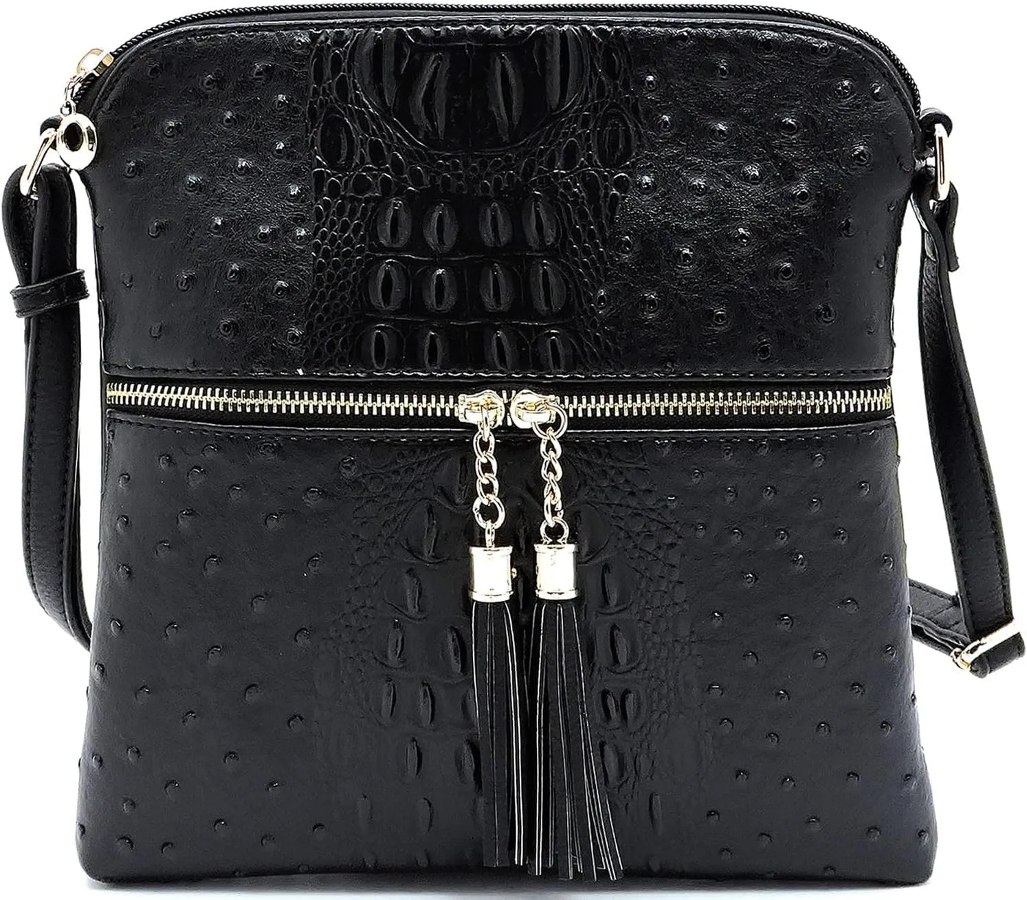 Ostrich Croc Tassel Zipper Pocket Crossbody Bag Animal Pattern Printed Shoulder Bag Womens Purse Satchel