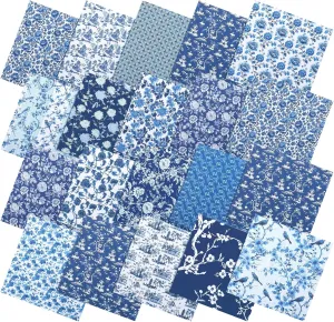 Oudain 40 Pcs 10 x 10 Inch Blue and White Quilting Fabric Squares Chinoiserie Fat Patchwork Chinoiserie Precut Strips Vintage Porcelain Fabric Bundles for Christmas DIY Xmas Craft Sewing Material