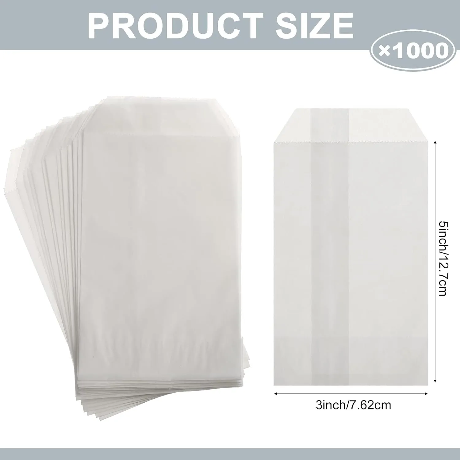 Outus 1000 Pcs Flat Glassine Bags Waxed Paper Cookies Packaging Semi Transparent Cookie Sleeves Treat Bags Small Paper Supplies for Handmade Soaps Packaging Bakery Cookies Candy Party Favor (3x5 Inch)