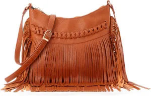 Oweisong Leather Fringe Purse for Women Trendy Western Tassel Crossbody Bag Vintage Hobo Black Shoulder Messenger Bag