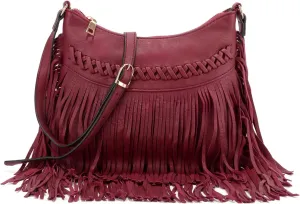 Oweisong Leather Fringe Purse for Women Trendy Western Tassel Crossbody Bag Vintage Hobo Black Shoulder Messenger Bag