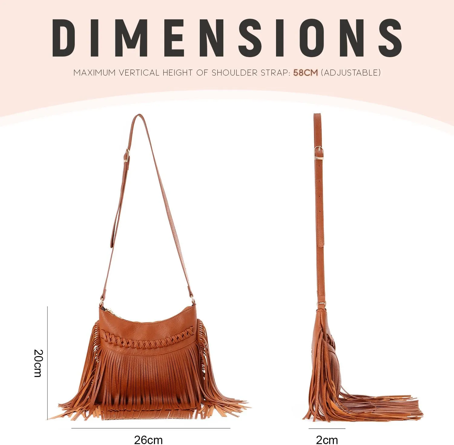 Oweisong Leather Fringe Purse for Women Trendy Western Tassel Crossbody Bag Vintage Hobo Black Shoulder Messenger Bag