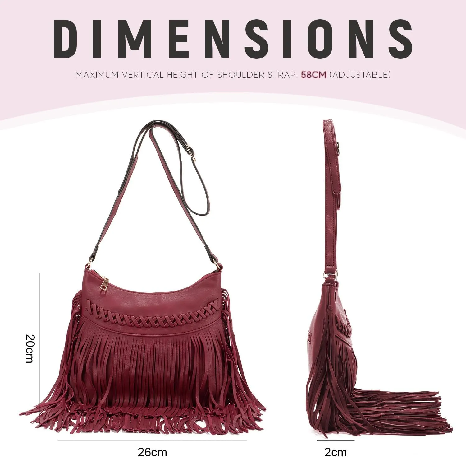 Oweisong Leather Fringe Purse for Women Trendy Western Tassel Crossbody Bag Vintage Hobo Black Shoulder Messenger Bag