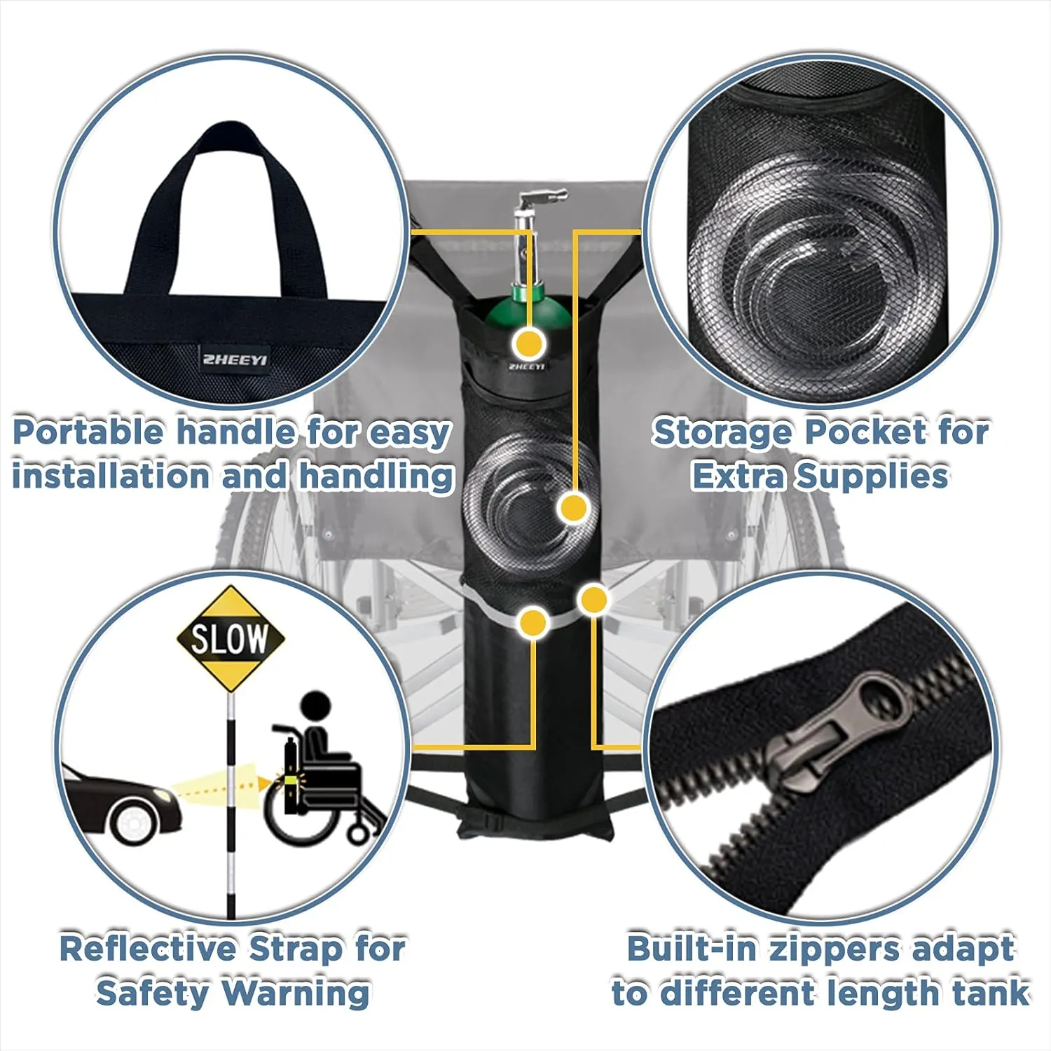 Oxygen Cylinder Bag for Wheelchairs with Buckles, Fits Any Wheelchair, Black (Fits Most Oxygen cylinders)