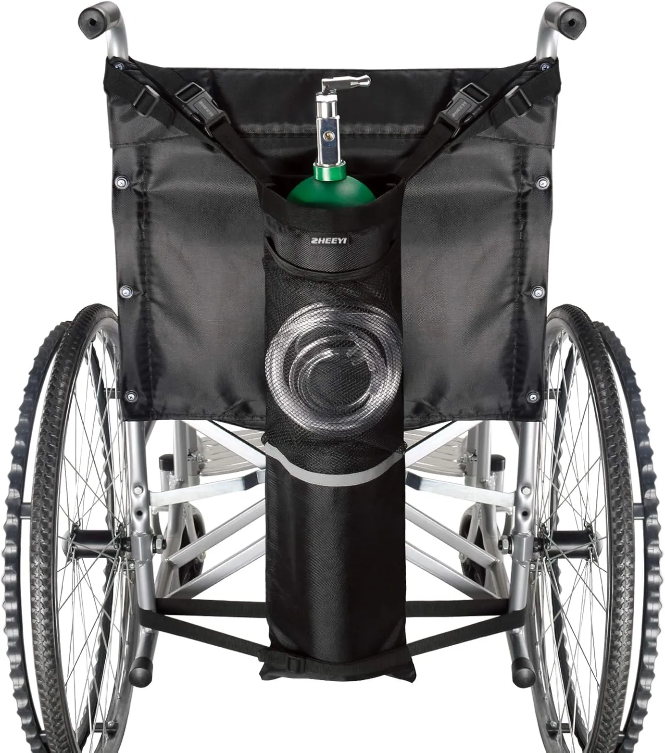 Oxygen Cylinder Bag for Wheelchairs with Buckles, Fits Any Wheelchair, Black (Fits Most Oxygen cylinders)