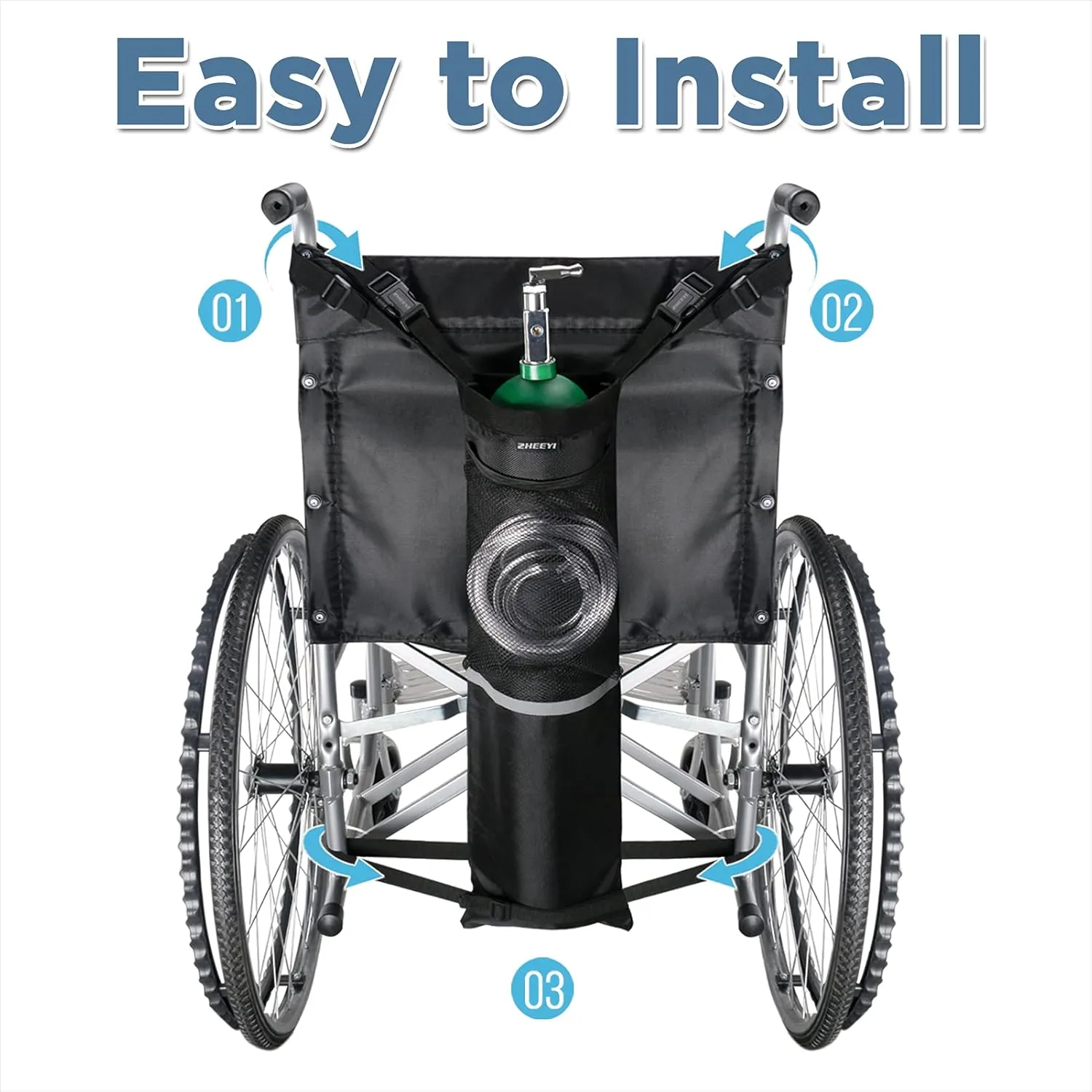 Oxygen Cylinder Bag for Wheelchairs with Buckles, Fits Any Wheelchair, Black (Fits Most Oxygen cylinders)