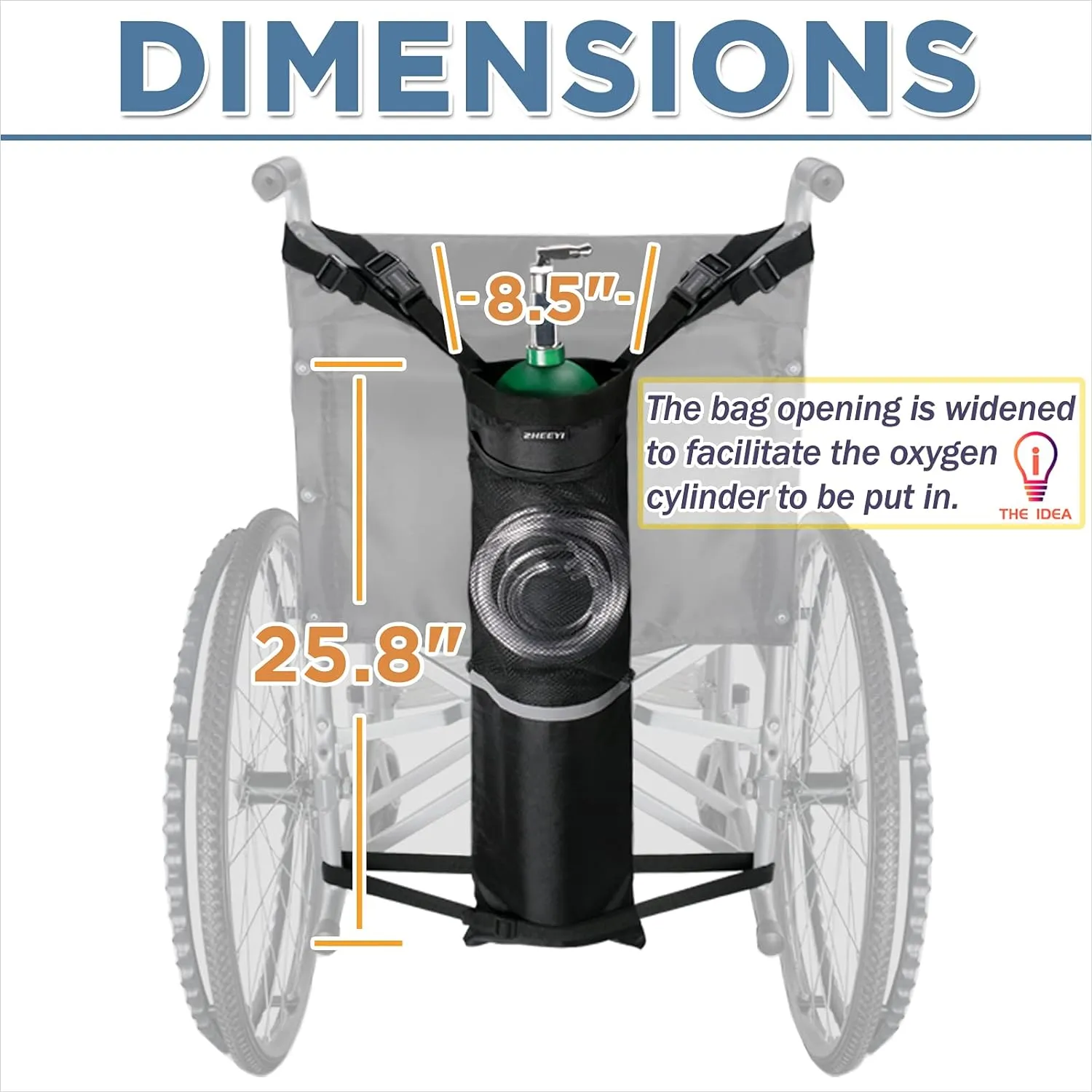 Oxygen Cylinder Bag for Wheelchairs with Buckles, Fits Any Wheelchair, Black (Fits Most Oxygen cylinders)
