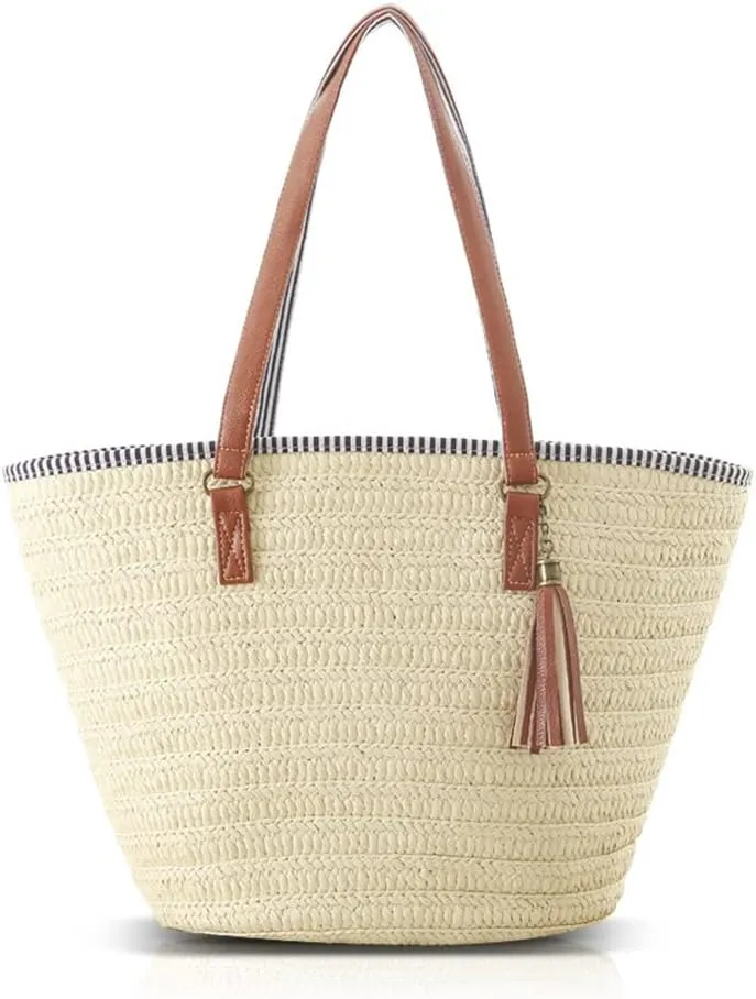 Pahajim Straw Beach Bags Tote Tassels Bag Hobo Summer Handwoven Shoulder Bags