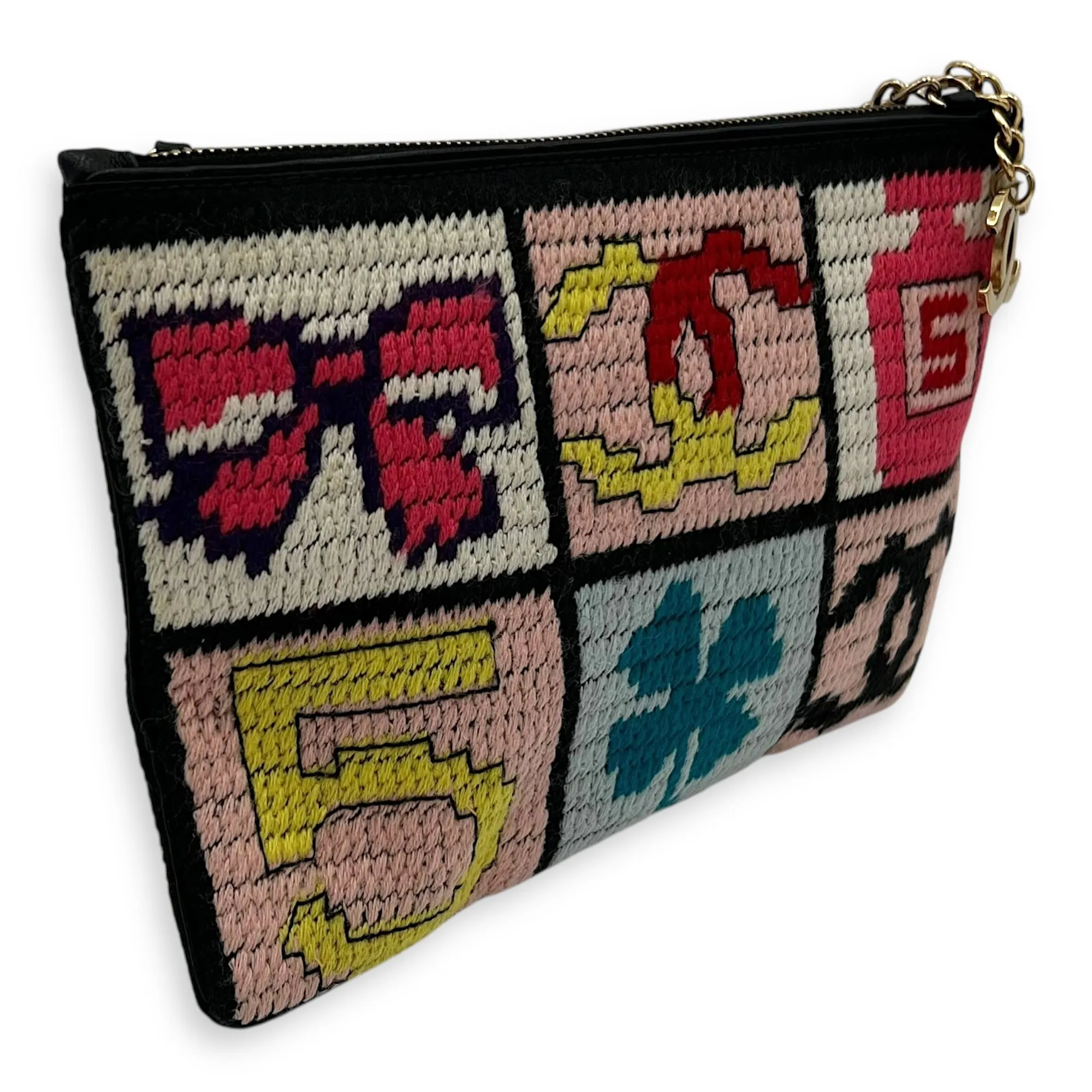 Patchwork Clutch Multi-colour in Knit, Gold hardware