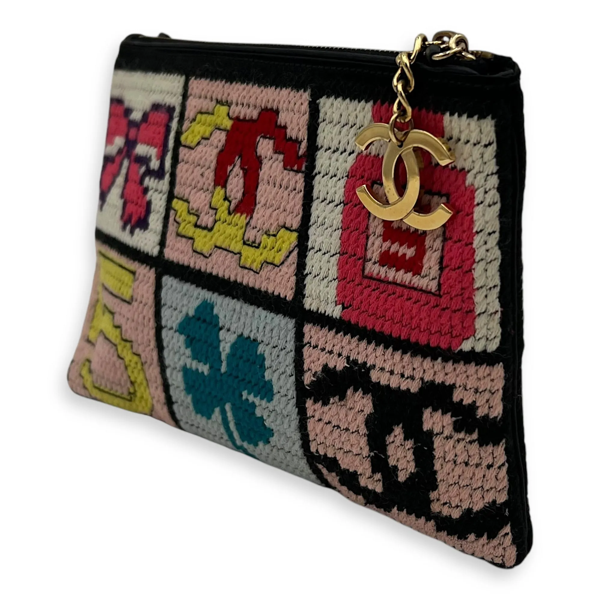 Patchwork Clutch Multi-colour in Knit, Gold hardware
