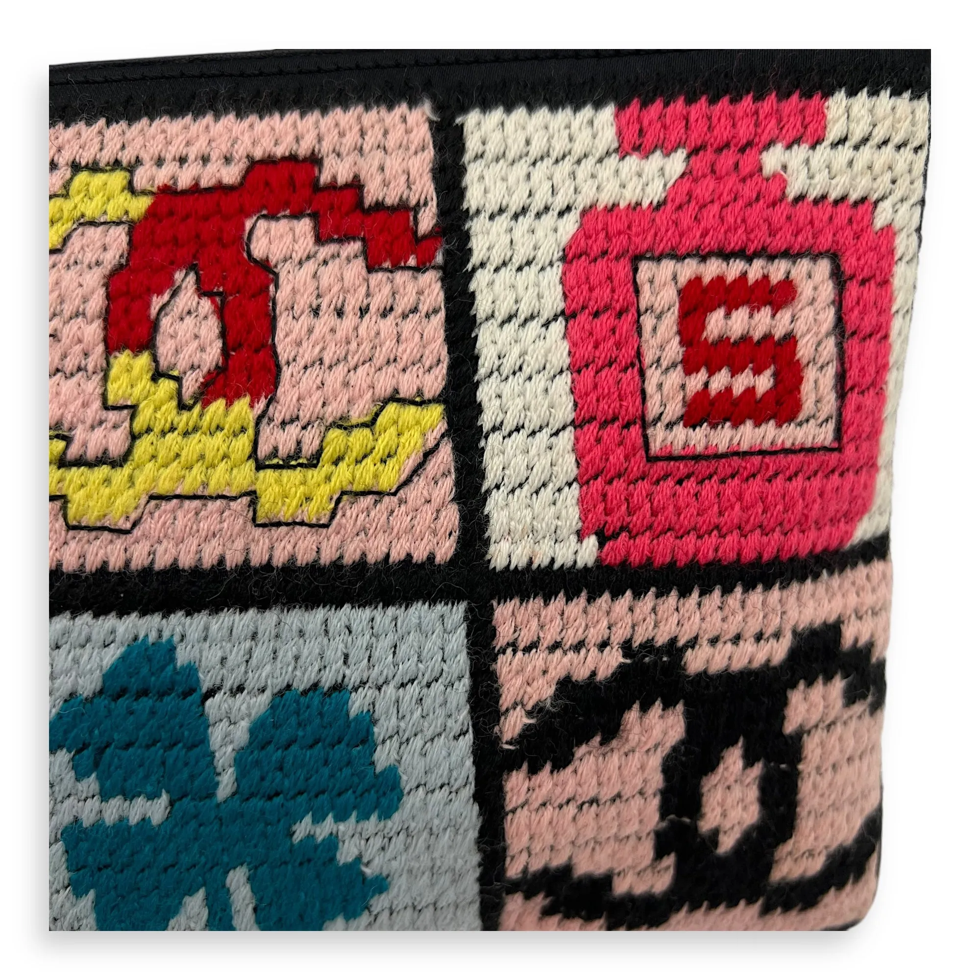 Patchwork Clutch Multi-colour in Knit, Gold hardware