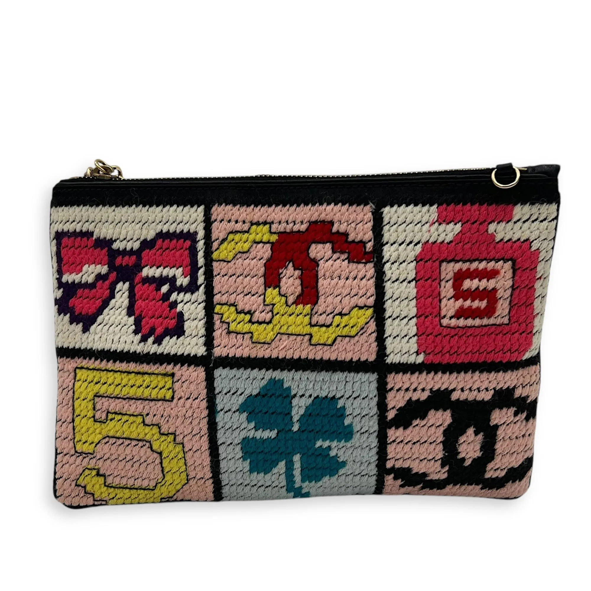 Patchwork Clutch Multi-colour in Knit, Gold hardware