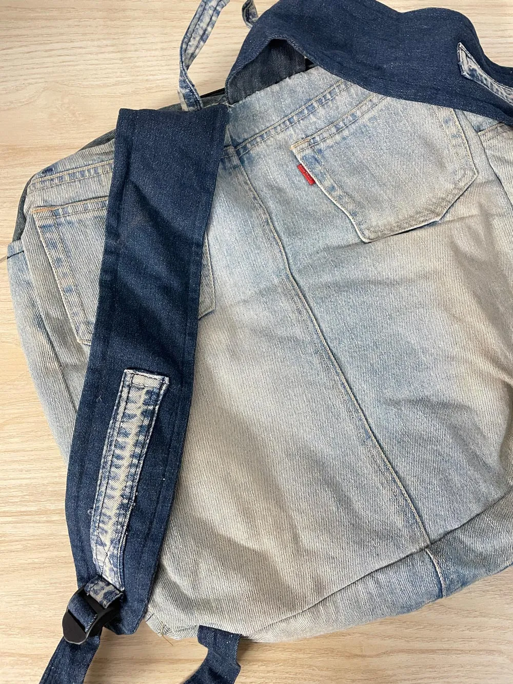 patchwork denim rework backpack