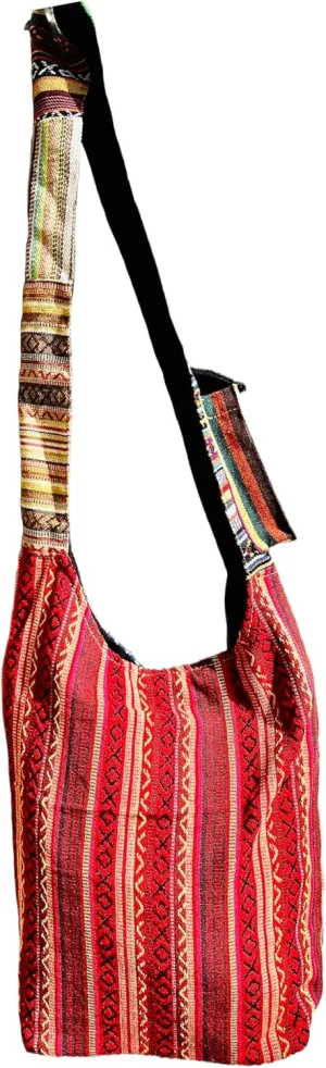 Patchwork Hemp Shoulder Bag American Style 14 IN Multi-Purpose Womens Unisex Cross Body Shopping Bag - Handmade In Everest Country Nepal