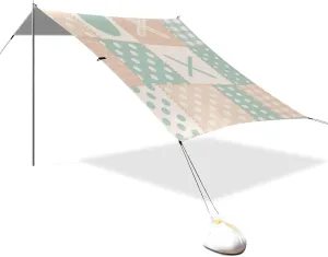 Patchwork Pattern Vintage Green Designed UPF50 Foldable Beach Cabana Waterproof Outdoor Sun Shade with Sandbags & Sand Shovel for Camping Trips, Fishing, Backyard Fun or Picnics Silla con