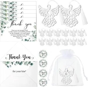 Patelai 50 Sets Funeral Thank You Favors for Guests Set Sympathy Thank You Cards Metal Angel Bookmark with Bookmark Tassels with Envelopes Stickers Organza Bags for Bereavement Funeral Family Friends