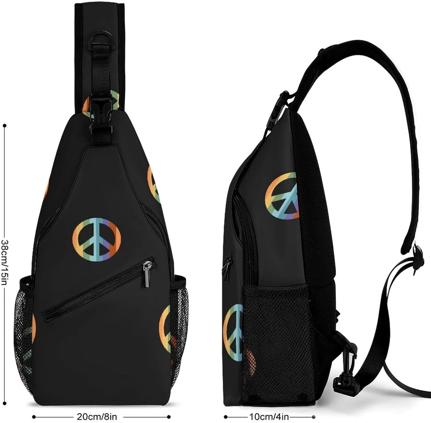 Peace-symbol-hippy-boho-pattern Crossbody Sling Bag for Women Men Travel Chest Bag, Cycling Shoulder Backpack