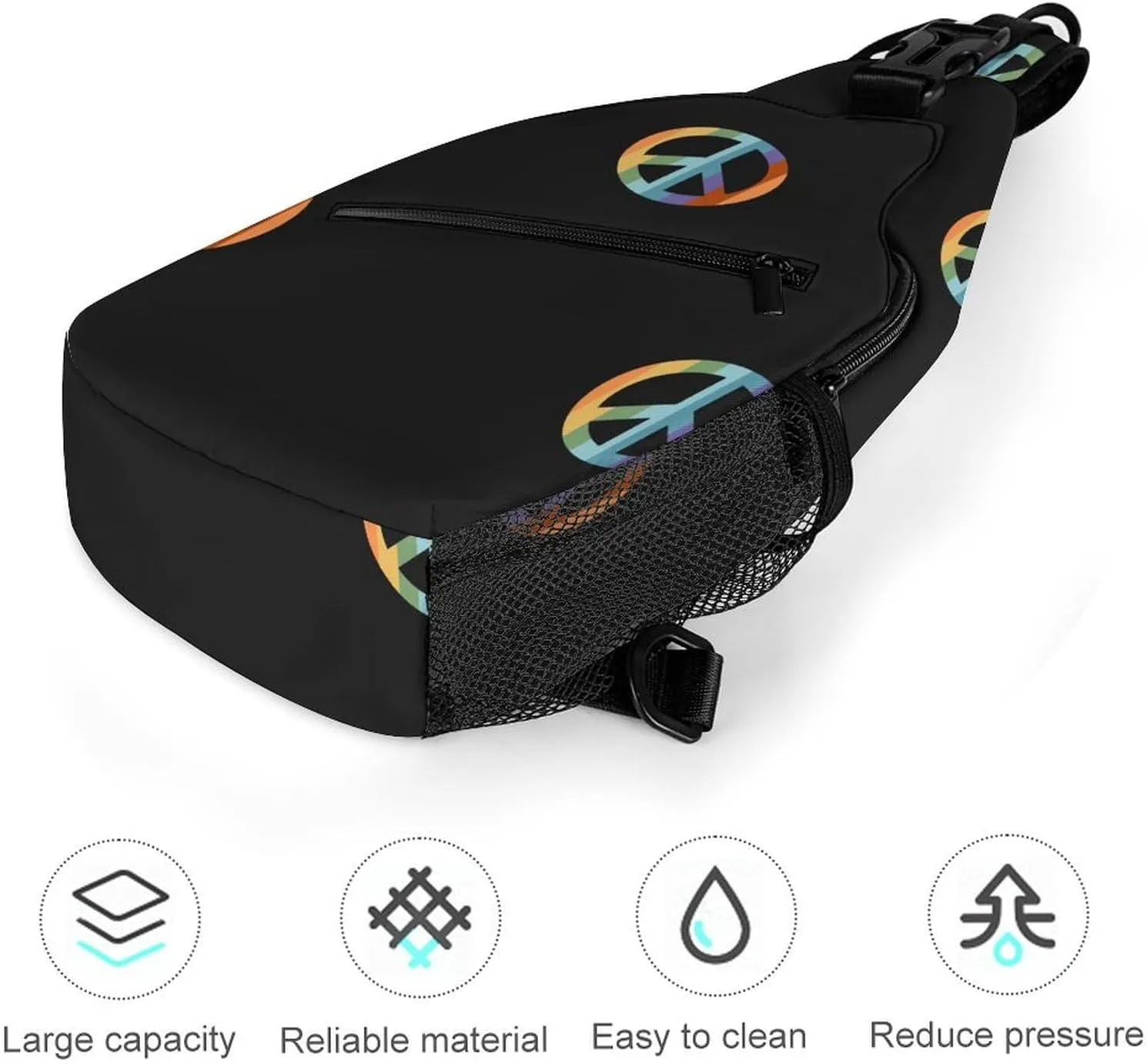 Peace-symbol-hippy-boho-pattern Crossbody Sling Bag for Women Men Travel Chest Bag, Cycling Shoulder Backpack