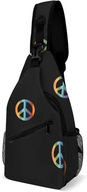Peace-symbol-hippy-boho-pattern Crossbody Sling Bag for Women Men Travel Chest Bag, Cycling Shoulder Backpack