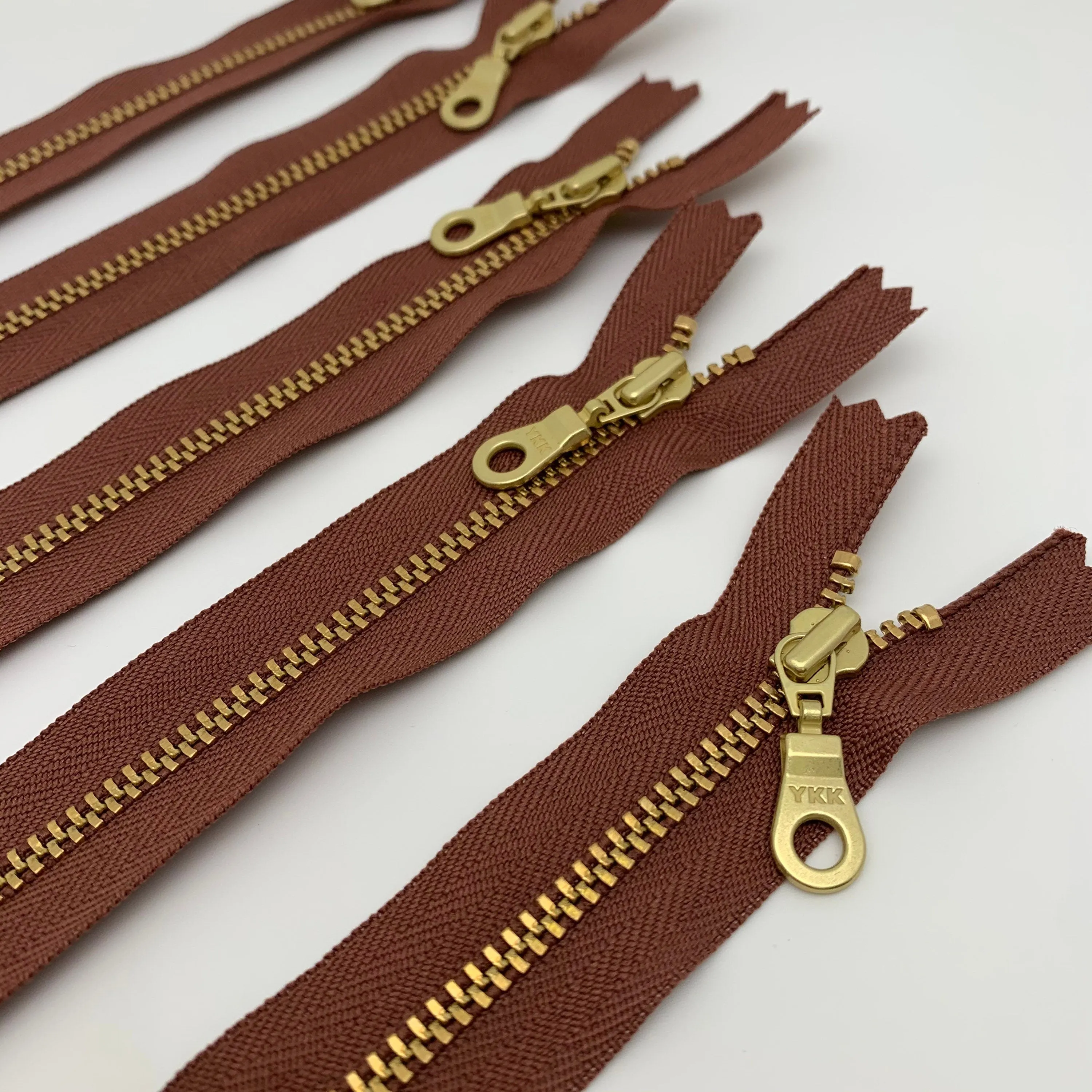 Pecan YKK metal gold zipper 5" to 22"