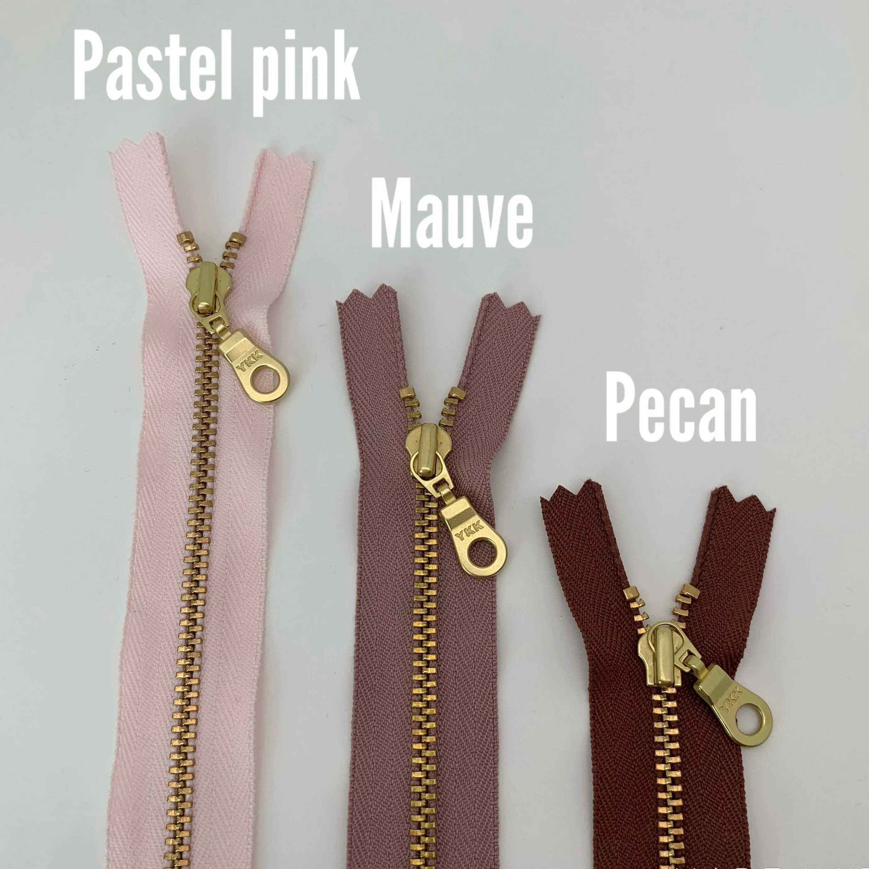 Pecan YKK metal gold zipper 5" to 22"
