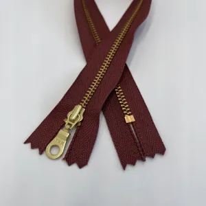 Pecan YKK metal gold zipper 5" to 22"