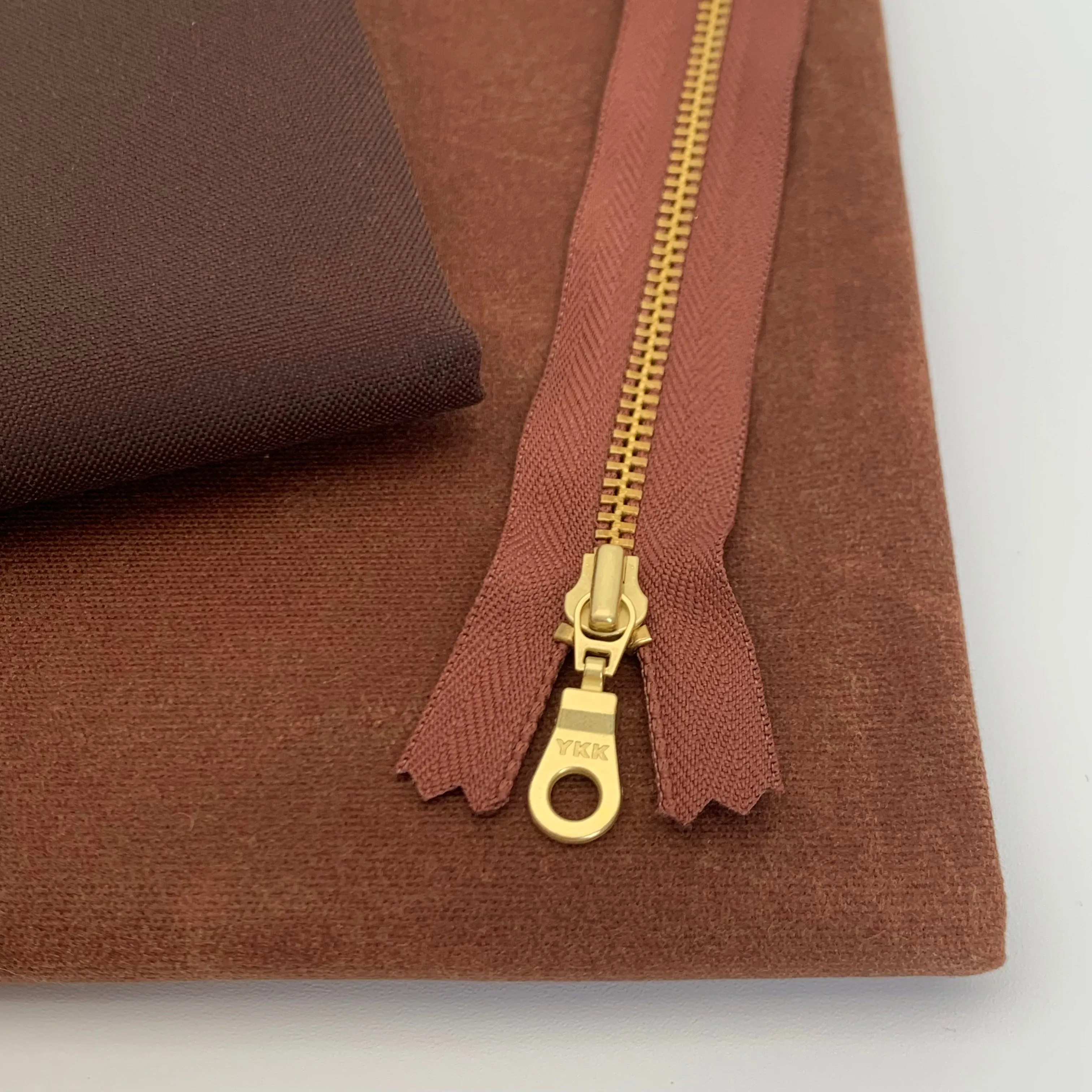 Pecan YKK metal gold zipper 5" to 22"