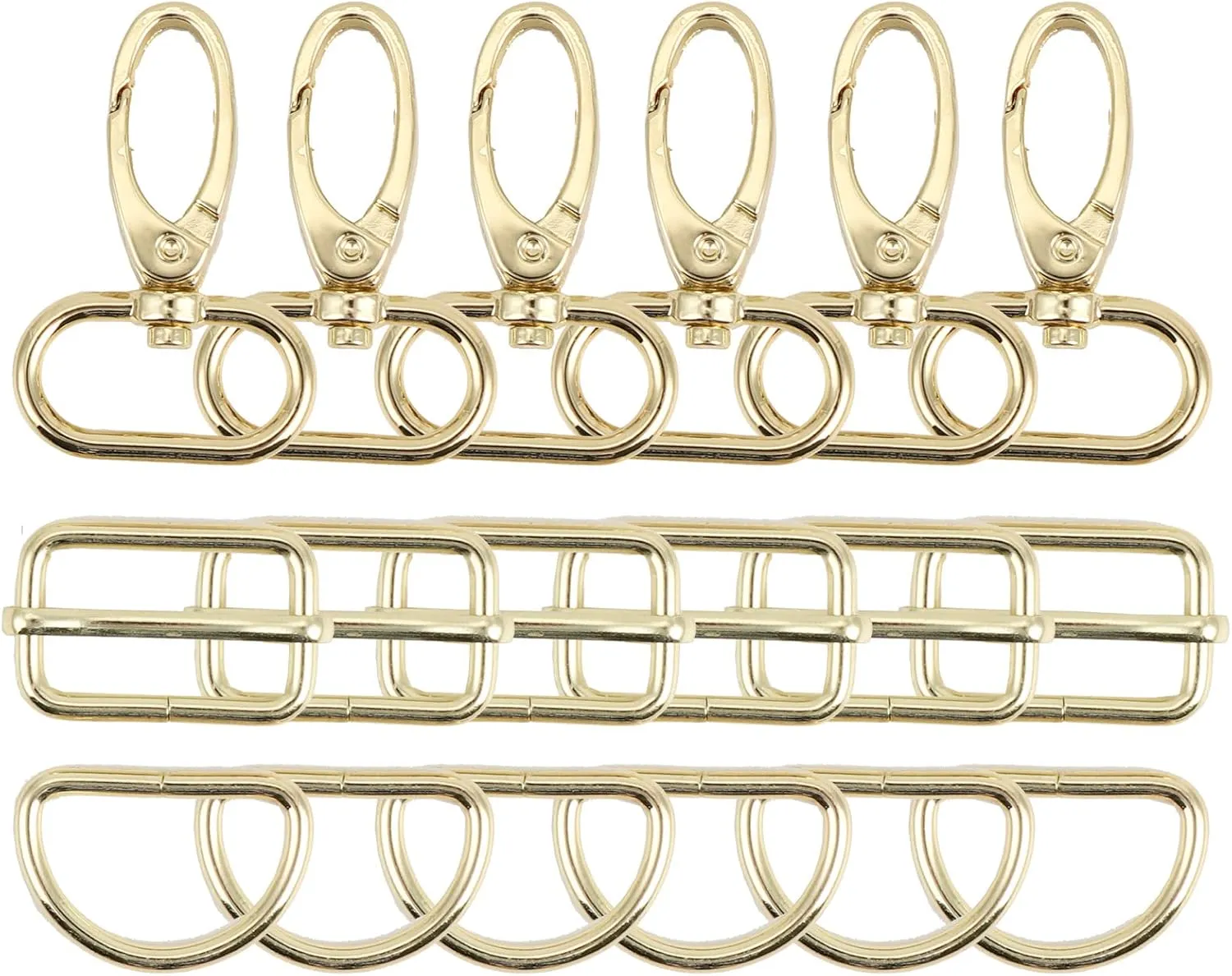 PECMER Purse Hardware for Bag Making 1 Inch D Ring 18 Pcs Gold Swivel Clasp Snap Hooks Slide Buckles for Strap Adjuster Dog Collar Making Supplies