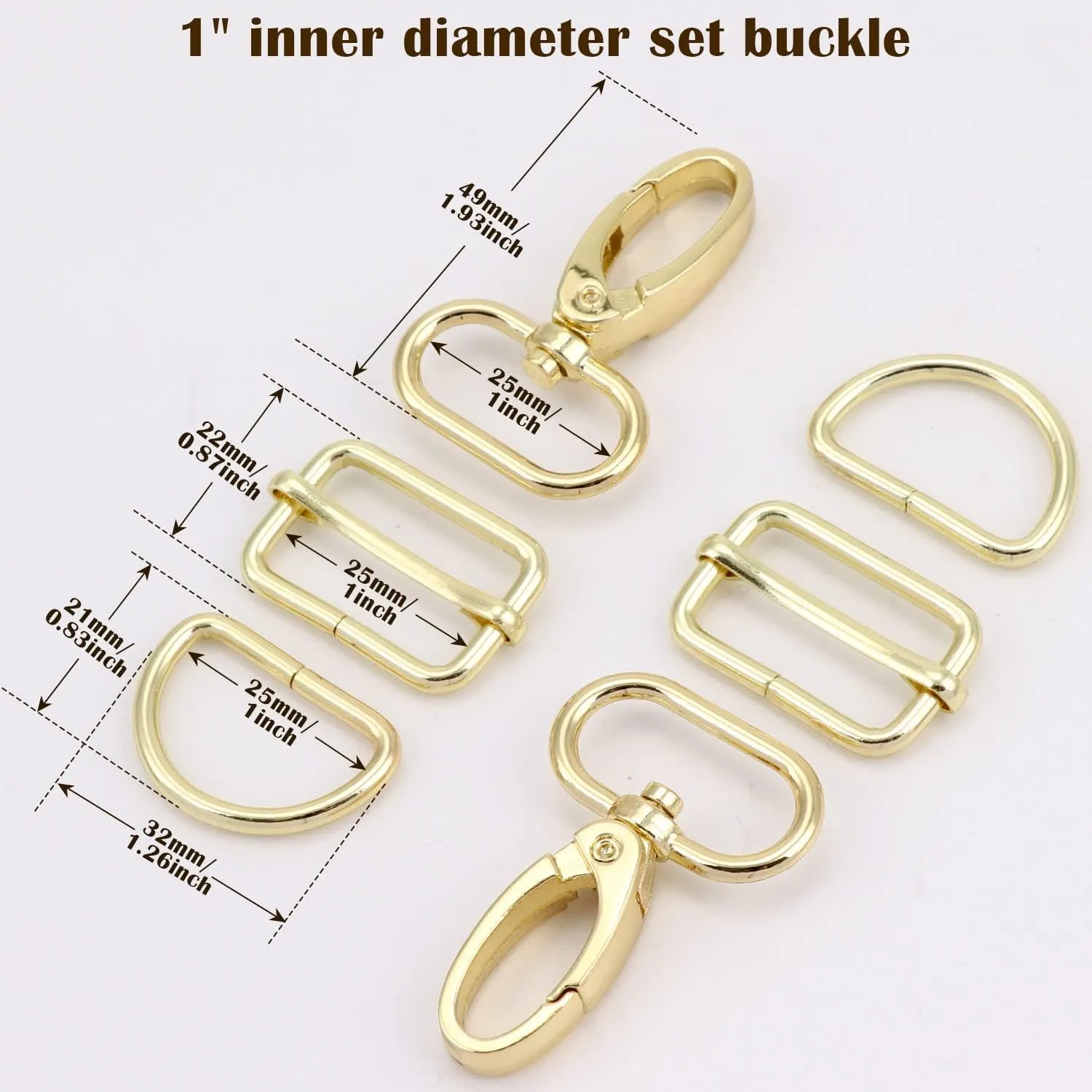 PECMER Purse Hardware for Bag Making 1 Inch D Ring 18 Pcs Gold Swivel Clasp Snap Hooks Slide Buckles for Strap Adjuster Dog Collar Making Supplies