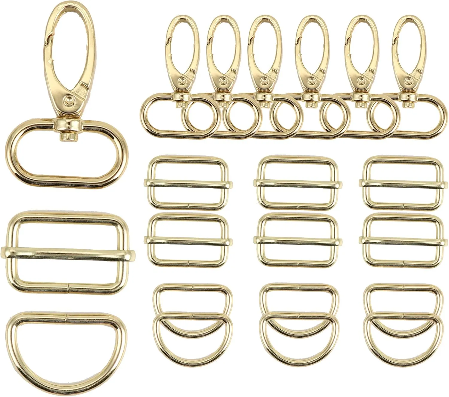 PECMER Purse Hardware for Bag Making 1 Inch D Ring 18 Pcs Gold Swivel Clasp Snap Hooks Slide Buckles for Strap Adjuster Dog Collar Making Supplies