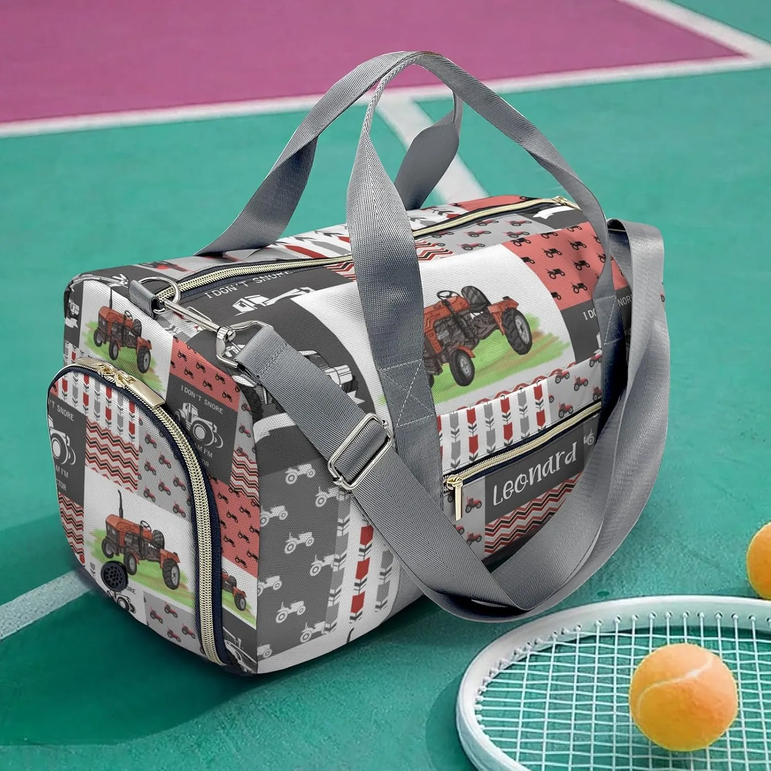 Personalized Name Duffel Bag Retro Farm Car Tractor Patchwork Ultimate Travel Bags: Your Companion for Every Adventure