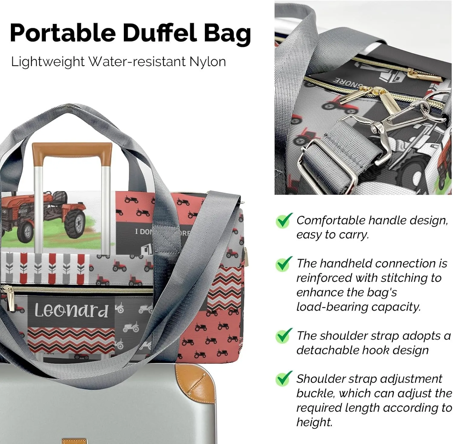 Personalized Name Duffel Bag Retro Farm Car Tractor Patchwork Ultimate Travel Bags: Your Companion for Every Adventure