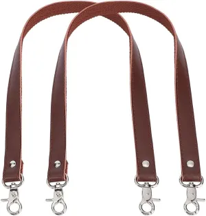 PH PandaHall 2pcs Brown Leather Bag Handles, 22Inch/60cm Cowhide Purse Strap Sewing Canvas Replacement Handbag Shoulder Bag Strap Wide Bag Strap with Silver Buckles for Handbag Shoulder Bag