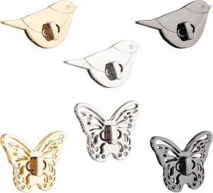 PH PandaHall 6 Styles Purse Turn Lock 3 Colors Bag Turn Buckles Metal Purse Twist Lock Butterfly Bird Purse Clasp Closure for Leathercraft Accessory DIY Shoulder Bag Handbag Making, 6 Sets