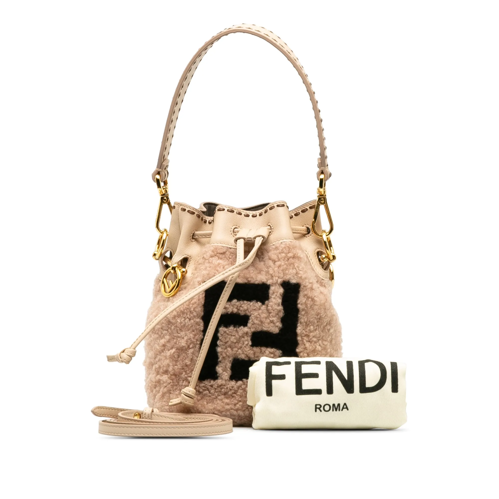 Pink Fendi Shearling Mini Mon Tresor Bucket Bag