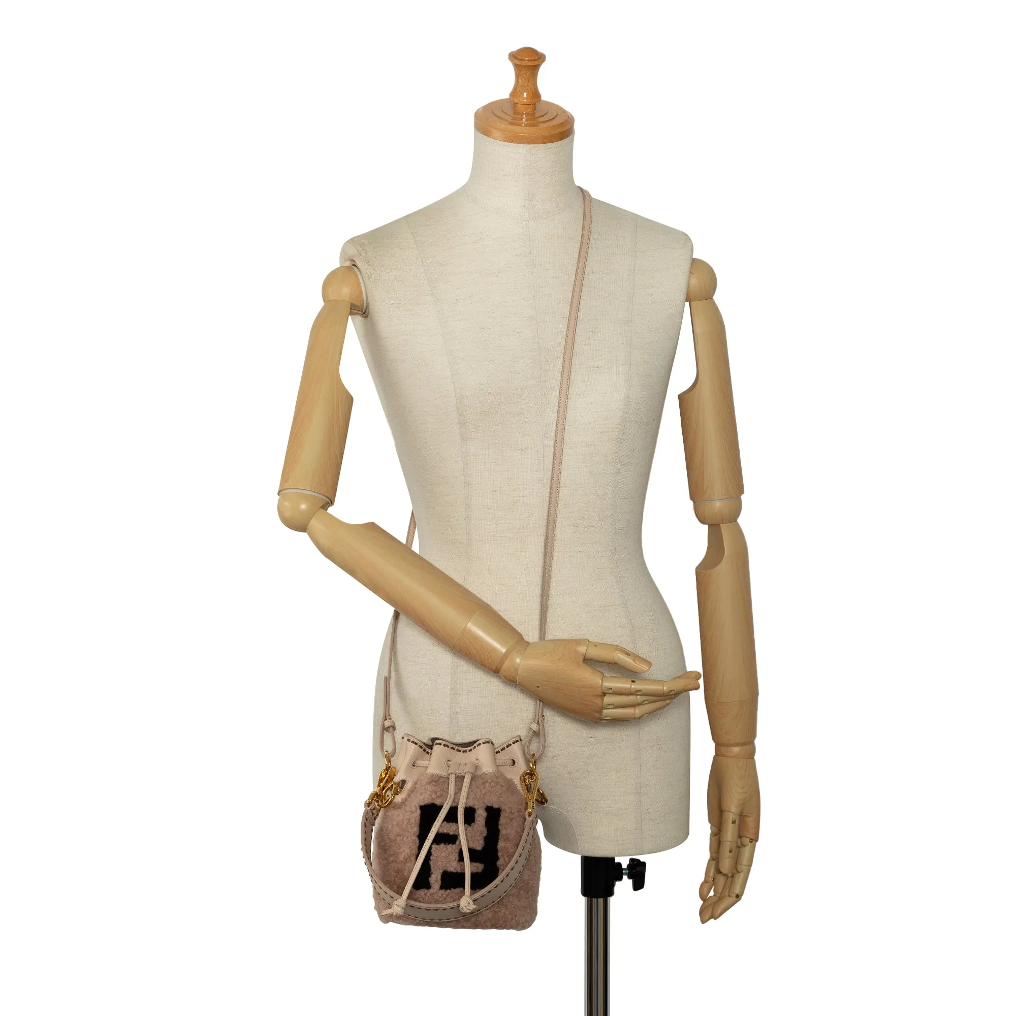 Pink Fendi Shearling Mini Mon Tresor Bucket Bag