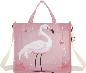 Pink Flamingo Tote Bag for Women Corduroy Crossbody Purse Handbag Shoulder Bag Nurse Bags for Girl Office
