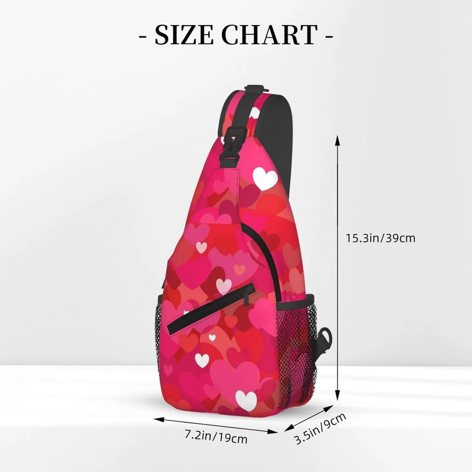 Pink Valentine Hearts Chest Sling Bag Crossbody Shoulder Backpack Bag Gym Cycling Daypack Travel Hiking Cross Bag
