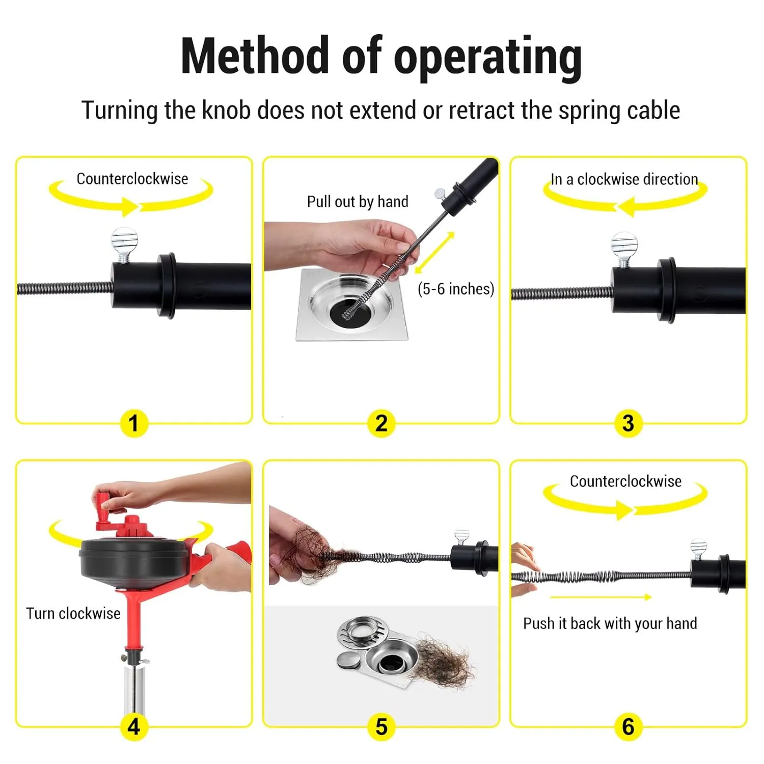 Pipe Unclogger, Manganese Steel Spring Drain Auger Multipurpose Plumbing Clog Remover Hand and Power Drill Operation with for Pipes from 1/2 Inch to 3 Inches (5 Meters)