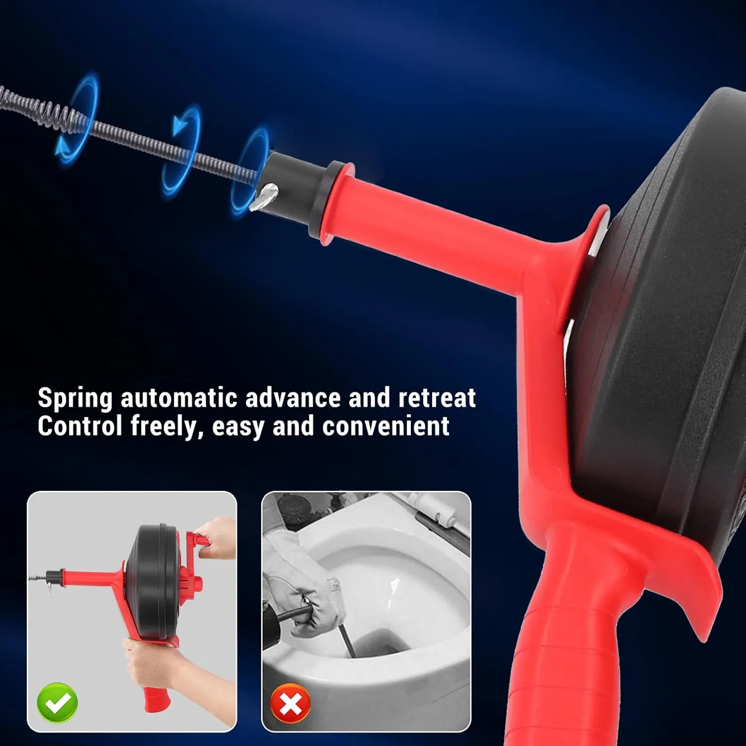 Pipe Unclogger, Manganese Steel Spring Drain Auger Multipurpose Plumbing Clog Remover Hand and Power Drill Operation with for Pipes from 1/2 Inch to 3 Inches (5 Meters)