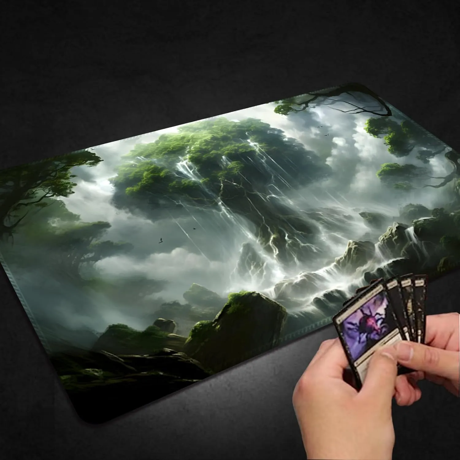 Playmat for MTG, with Free Storage Bags,Game Mat 24 x 14 inches, TCG and Board Game Mat for Cards,Mousepad Desk Mats (Tree 5-Regular)