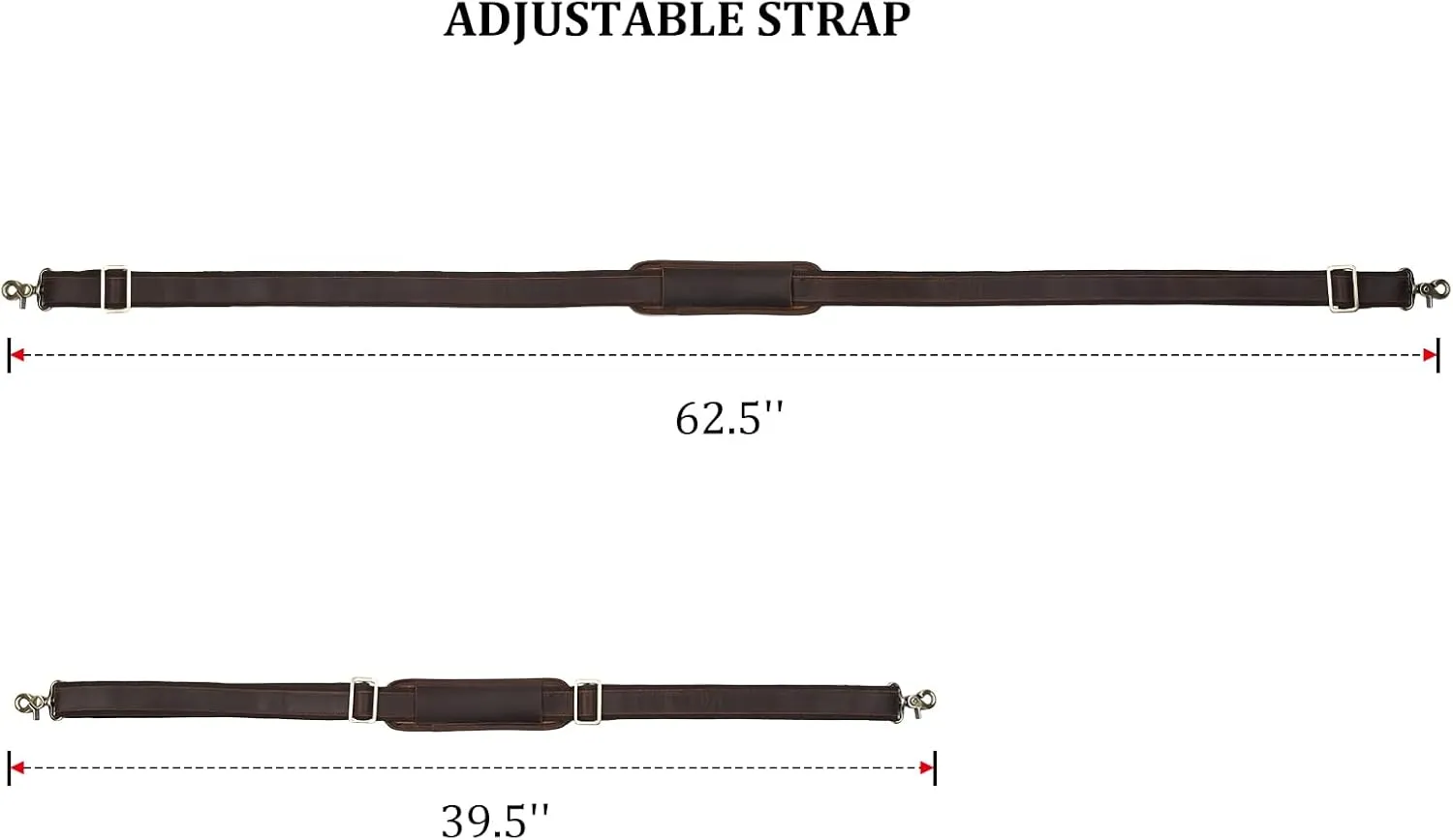 Polare Full Grain Leather Adjustable Replacement Shoulder Strap with Metal Hook for Briefcase Messenger Shoulder Duffel Bag